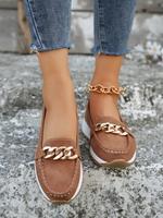 Women's Fashionable Chain Decorated Slip on Loafers, Casual Comfortable Flat Shoes for Daily Wear, Lightweight Breathable Sho...
