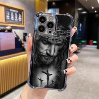 Jesus Clear Protective Four Comers Air Cushion Anti-drop CellPhone Case Clear BracketPhone Case for iPhone 16 15 14 13 12 Pro...