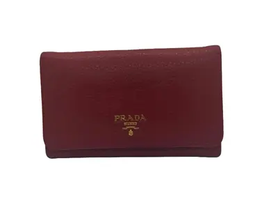 Pre-owned PRADA Leather small leather goods 4 Pocket Red Wallet with Gold Hardware