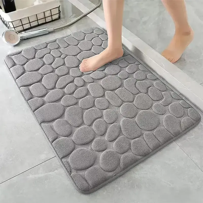 Cobblestone Embossed Bath Mat, 1 Count Soft Comfortable Memory Foam Bath Rug, Non-slip Washable Bath Mat for Shower Room & Ba...