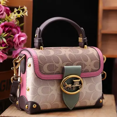 Nichecolor Blocking Box Bag Women's Fashionable High-end Shoulder Crossbody Bag New Spring 2025 Style Genuine Leather