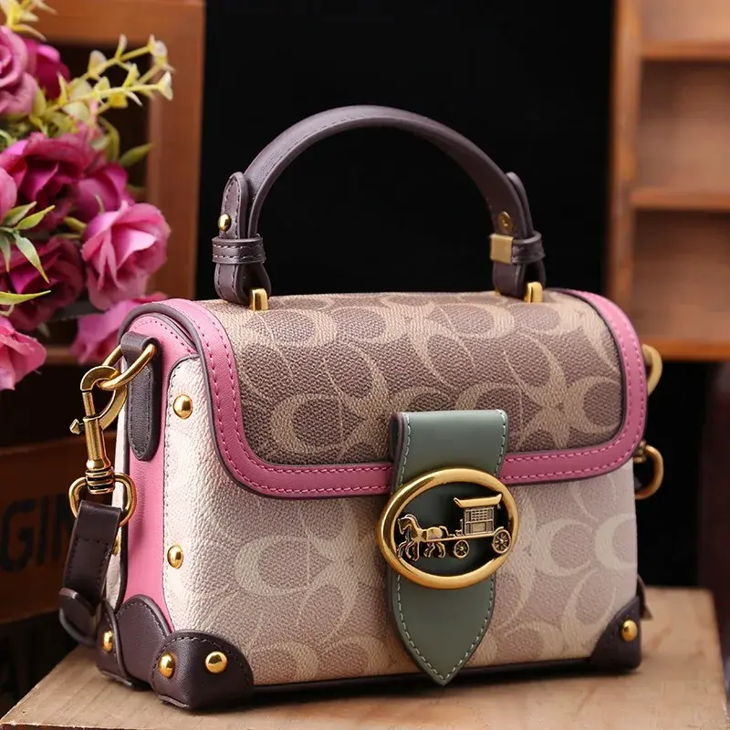 Nichecolor Blocking Box Bag Women's Fashionable High-end Shoulder Crossbody Bag New Spring 2025 Style Genuine Leather