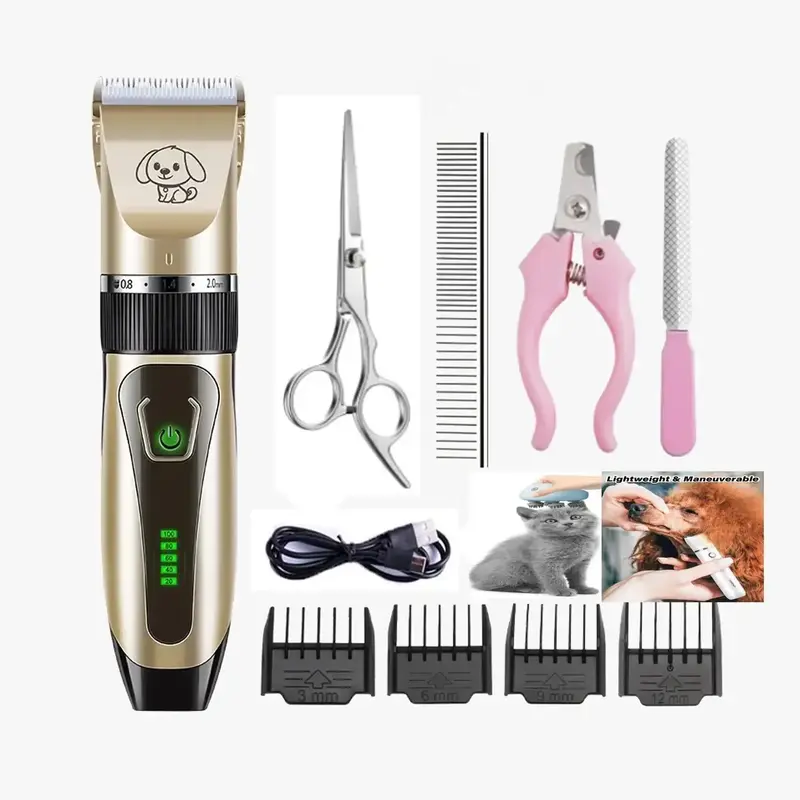Handy USB Charging Pet Cat & Dog Grooming Kit, Cordless Pet Clipper with LCD Display, Multi-use Pet Hair Trimmer for Dogs & C...
