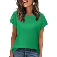 OFEEFAN Short Sleeve Sweater for Women Crew Neck Spring Summer Tops 2025 Pointelle Knit Work Blouses Business Casual Outfits