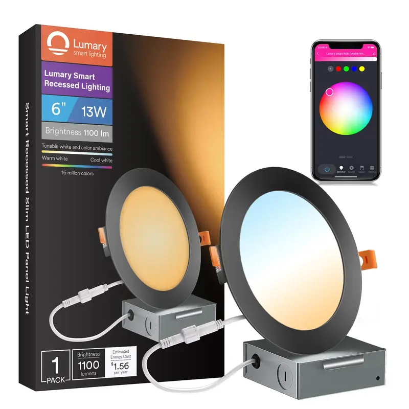 Lumary Wi-Fi Smart Ultra-thin Recessed Lighting Black 6 inch