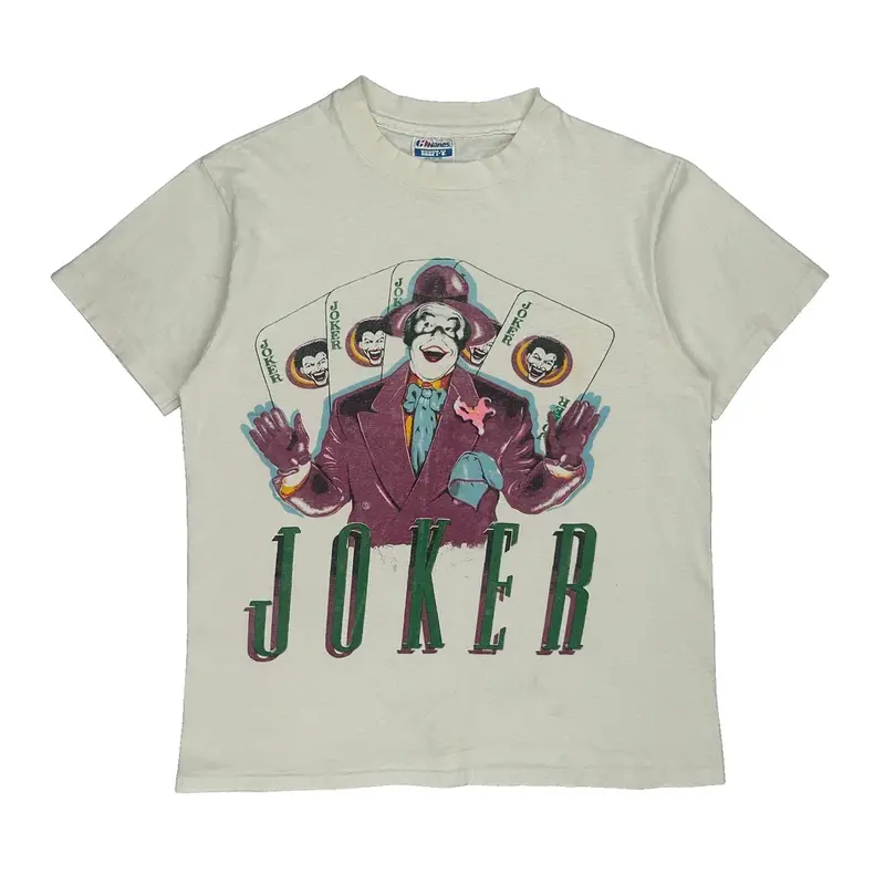Single Stitch Joker Hanes Graphic T-Shirt - Large White Cotton