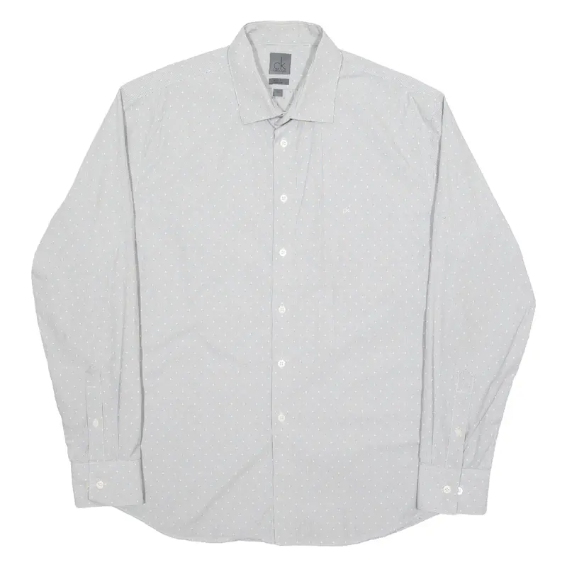 CALVIN KLEIN Slim Fit Mens Shirt Grey Spotted Long Sleeve XL