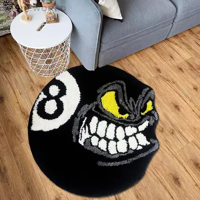 HYPEECE Angry 8 Ball Rug, Cool Rugs for Bedroom Hypebeast Rug, Black Round Area Rugs for Man Cave & Dorm, High-Pile Flocking ...