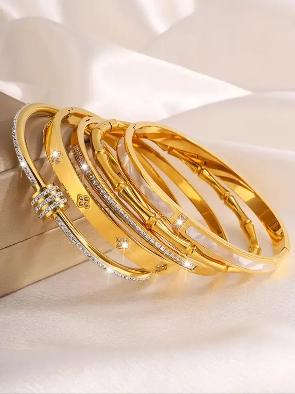 Elegant Fashion Bangle Bracelet Set, Stainless Steel Jewelry for Party, Daily Clothing Decor, Trendy All-match & Exquisite Je...