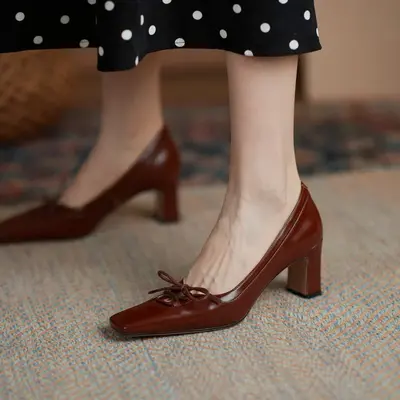 CHIKO Olive Square Toe Chunky Heels Pumps Shoes