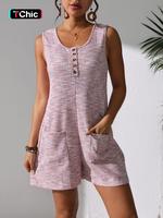 Women's U Neck Tank Romper, Casual Pocket Button Sleeveless Romper for Summer, Fashion Women's Clothes for Daily Wear, Womens...