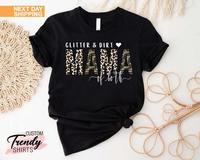 Glitter And Dirt Mama Of Both TEE, Mama T-shirt, Leopard Design Shirt, Cute Mom ,Mom Of Both Shirt,Leopard Mama ,Camo Shortsl...