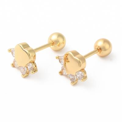 Paw Print Bow Brass Micro Pave Clear Cubic Zirconia Cartilage Earrings
