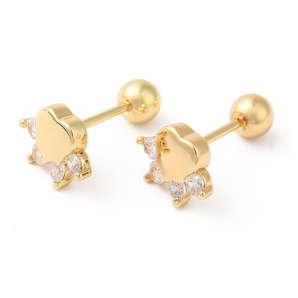 Paw Print Bow Brass Micro Pave Clear Cubic Zirconia Cartilage Earrings