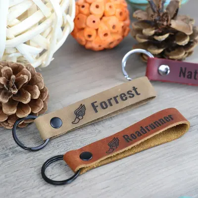 SLIM Leather Track & Field Keychain , Real Leather, Same Day Shipping, Free Shipping US