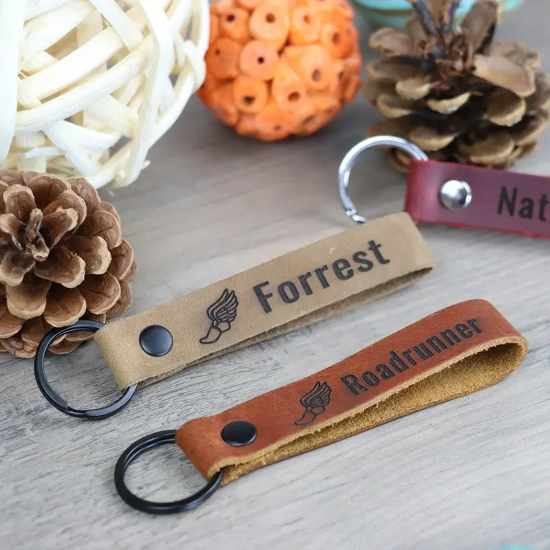 SLIM Leather Track & Field Keychain , Real Leather, Same Day Shipping, Free Shipping US