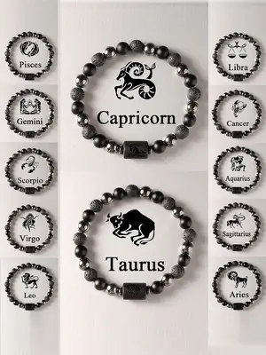 12 Constellation Beaded Crystal Bracelet, Handmade Obsidian Vintage Luxury Design, Perfect Gift for Friends Birthday, Unique ...