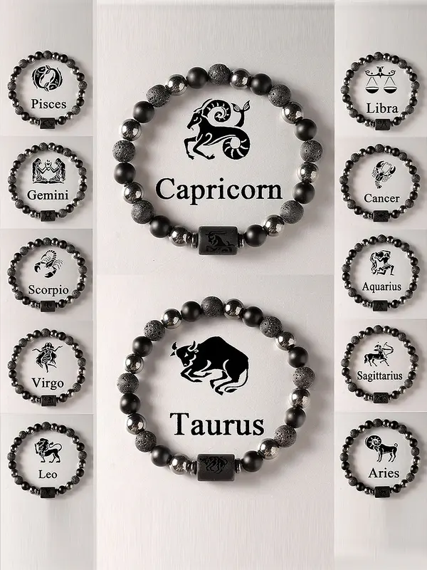 12 Constellation Beaded Crystal Bracelet, Handmade Obsidian Vintage Luxury Design, Perfect Gift for Friends Birthday, Unique ...