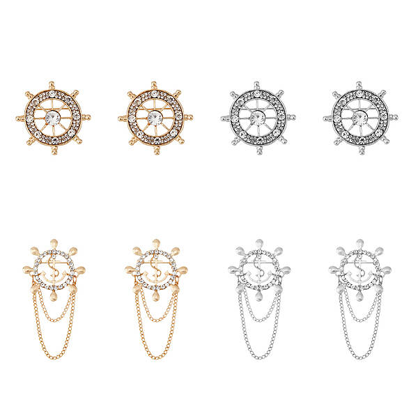 8Pcs 4 Style Crystal Rhinestone Helm Safety Pin Brooch