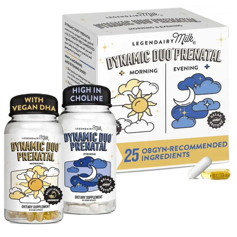 Dynamic Duo - Prenatal and Postnatal Vitamin - Legendairy Milk - AM/PM - Methylated Folate, Iron, Vitamin B6, & Choline - Veg...