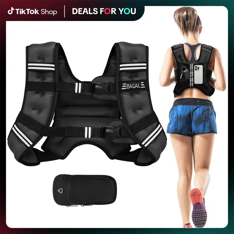 【Fall Deals For You】BAGAIL Weighted Vest, 5lbs/8lbs/10lbs/12lbs/15lbs/20lbs/25lbs/30lbs Weight Vest with Detachable Phone...
