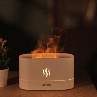 Simulation Flame Design Air Humidifier, USB Powered Essential Oil Diffuser, Cool Mist Humidifier with 7 Colors LED Lights for...