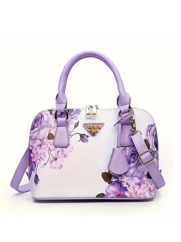 Fashion Floral Pattern Handbag, Vintage Elegant Pu Leather Shoulder Bag for Women, Casual Matching Crossbody Bag for Daily Us...