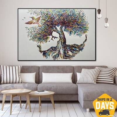 Original Abstract Tree Painting On Canvas Creative Nature Oil Painting Impasto Artwork for Home Decor | ONCOMING SPRING 24&qu...