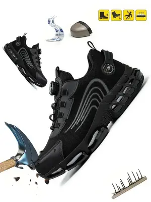 Men's Minimalist Casual Plain Lace Up Work Sneakers, Sporty Breathable Comfortable Non-slip Safety Sneakers, Fashionable Snea...