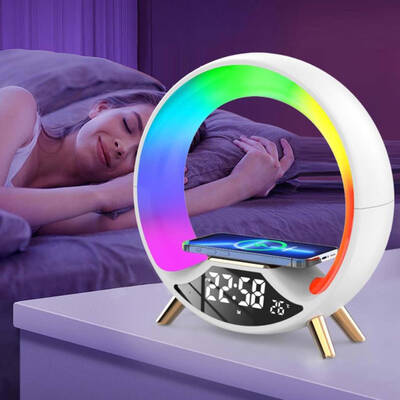RGB Sunrise Wake Up Light with Wireless Charging, Bluetooth Speaker, Alarm Clock & Touch Control – Modern Smart Bedside Lam...