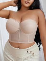 【Plus Size】 Women's Solid Color Push Up Anti-Sagging Underwire Bra with Removable Adjustable Strap, Casual Comfy Breathab...