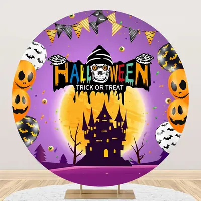 Round Purple Moon Halloween Trick Or Treat Backdrop
