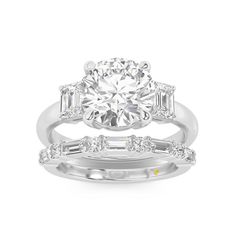 Moonbeam Lab Grown Round Diamond Engagement Ring with the Cleo Wedding Band | 14K White Gold 2 ct. tw.