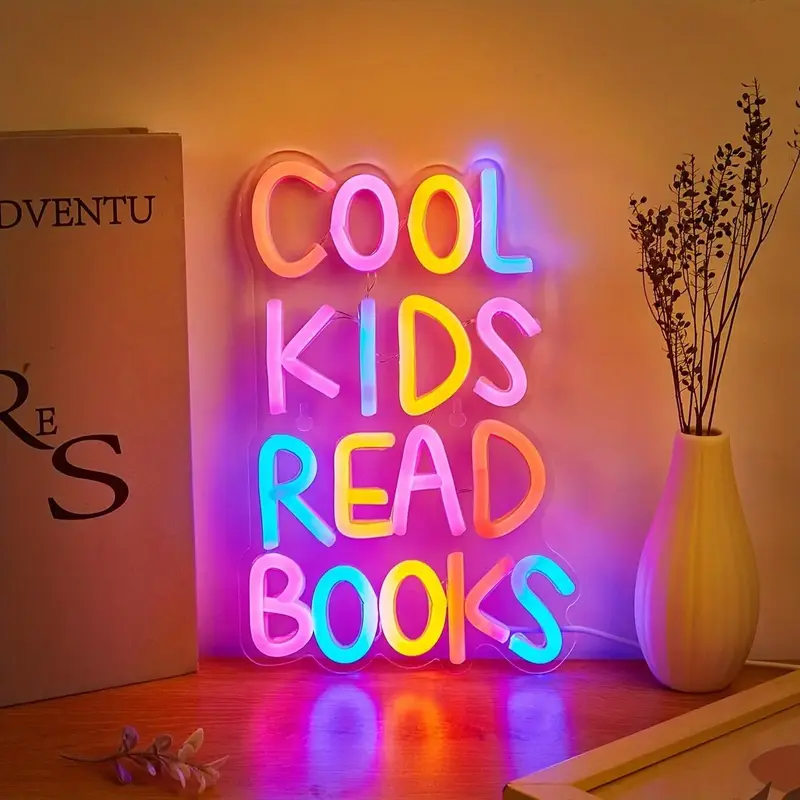USB Powered Neon Sign, Read Books Theme Neon Sign, Creative Wall Mounted Novelty Light for Home Bedroom & Living Room & Cla...