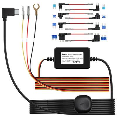 Rexing Dash Cam Smart Hardwire Kit with GPS Logger, Type-C Hard Wire Kit Fuse Only for R4 Dashcam and RH2 Series, Rexing 12V-...