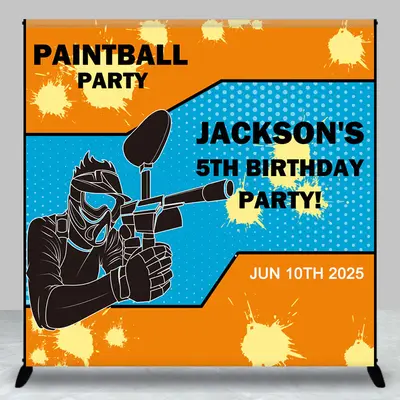 Custom Name Paintball 5th Birthday Party Backdrop
