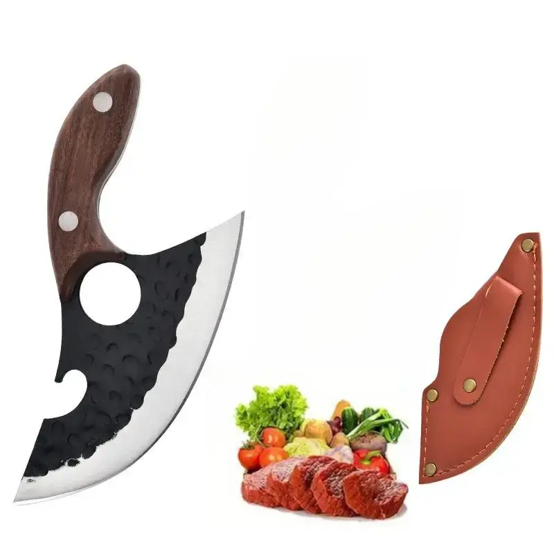 Stainless Steel Kitchen Knife with Cover, 1 Count Portable Durable Sharp Multifunctional Meat Fruit Vegetables Knife with Woo...