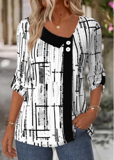 Modlily White Geometric Print Shirt - L