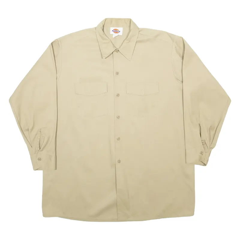 DICKIES Mens Plain Shirt Brown Long Sleeve 2XL