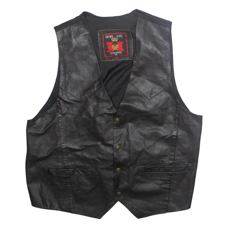 CROWN GATE Mens Waistcoat Black Faux Leather 2XL