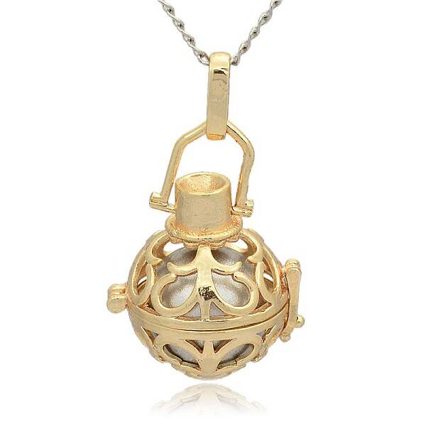Golden Tone Brass Hollow Round Cage Pendants