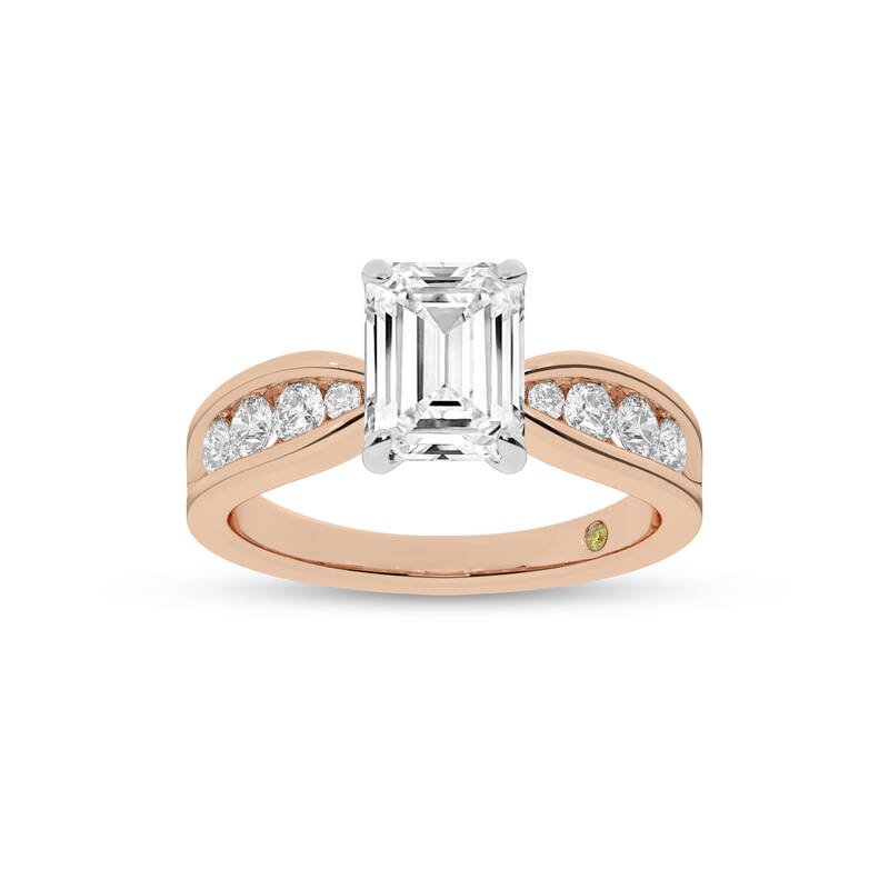 Verve Channel Set Bow Tied Shaped Emerald Cut Lab Diamond Engagement Ring | 18K Rose Gold 3 1/10 CT. TW.