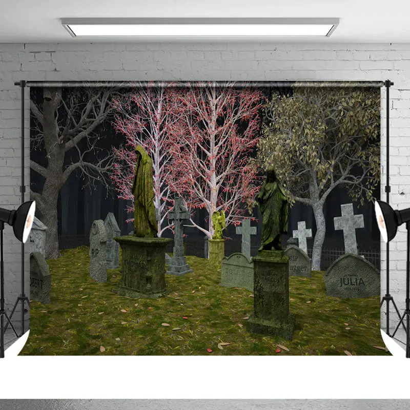 Black Horrible Night Cemetery Halloween Holiday Backdrop - Aperturee