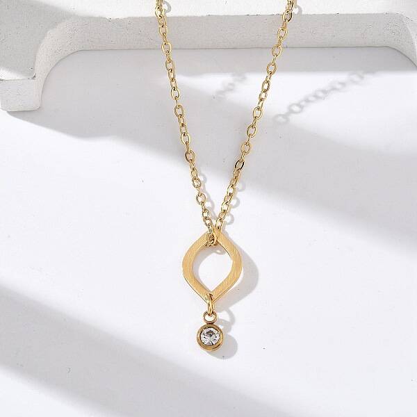 304 Stainless Steel Crystal Rhinestone Geometric Pendant Cable Chain Necklaces