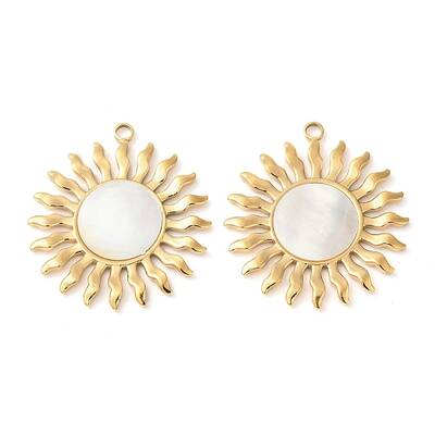 304 Stainless Steel Natural White Shell Pendants