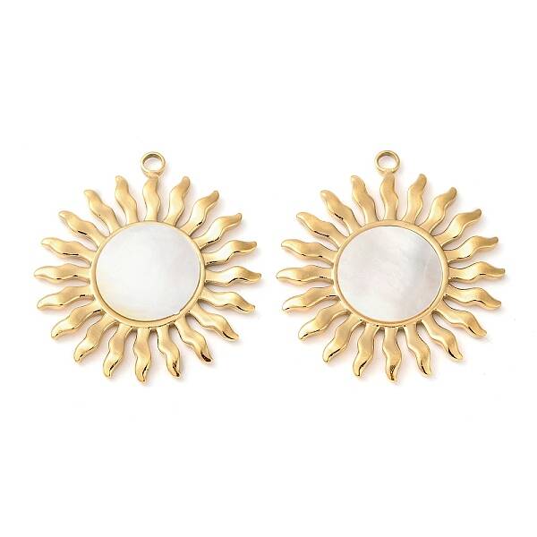 304 Stainless Steel Natural White Shell Pendants