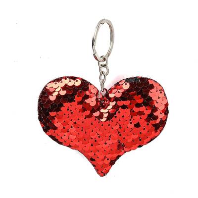 PVC Reflective Sequin Heart Pendant Keychain