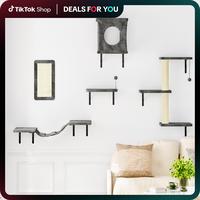[dealsforyoudays] 5-Piece Wall Mounted Cat Climbing Set – Soft House, Cat Scratching Board, Cat Tree, Cat Hammock &  Cat Ju...