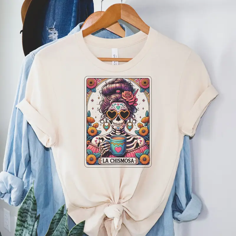 # 304 - La Chismosa Tarot Card Design - Print Unisex Crew neck Tee T-shirt Comfort Fabric