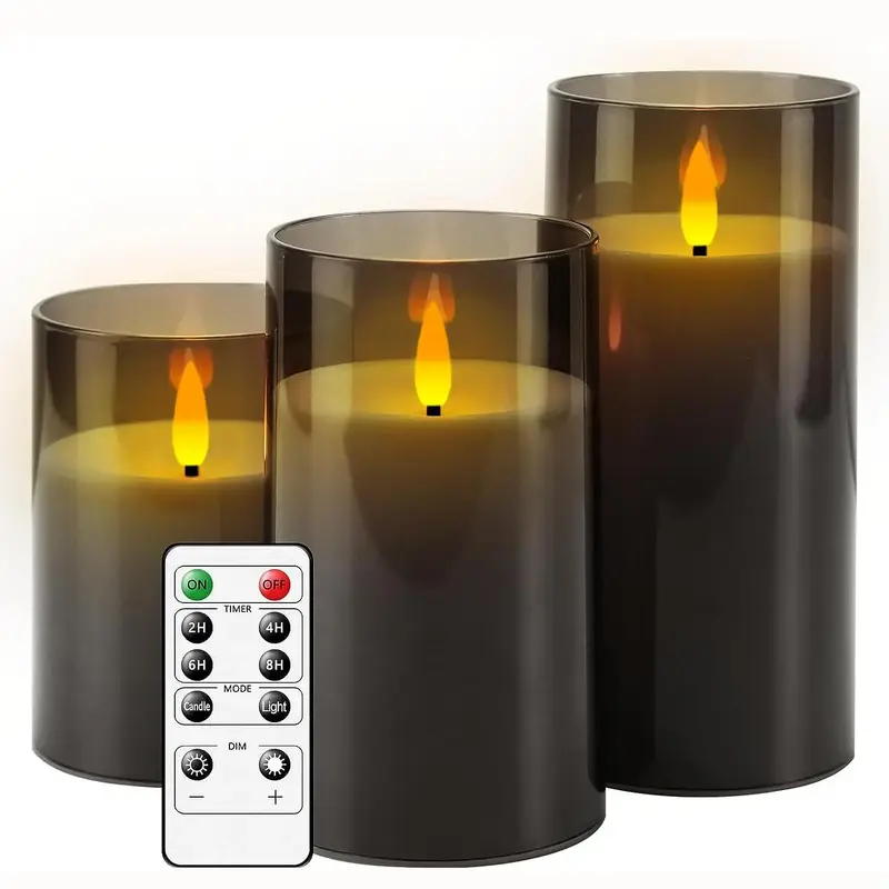 Battery Required Flickering Flameless Candle Light, Remote Control Realistic Smokeless Candle Lamp, Desk Decorative Candle Li...